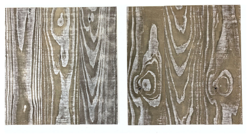 Set of Two Graywash and Natural Wood Wall Art Hanging Panels