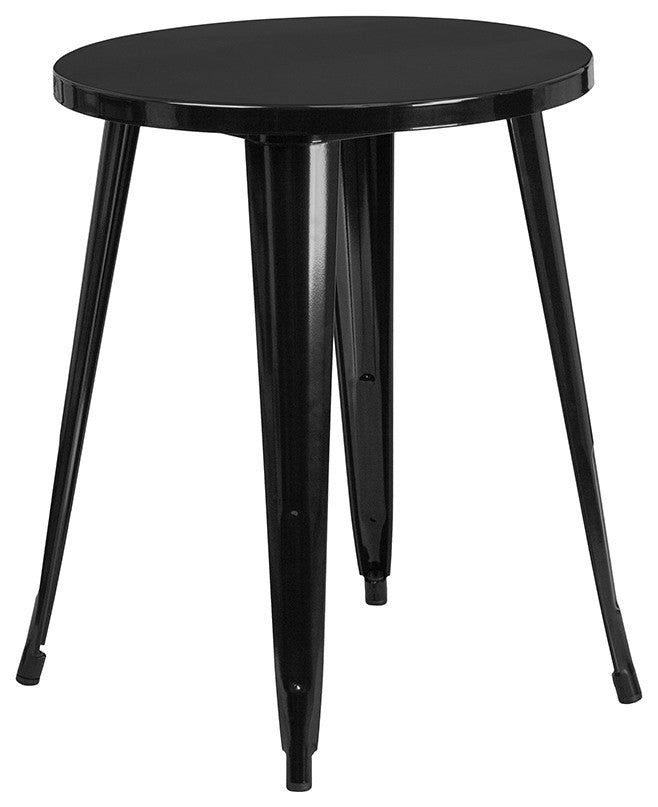 Flash Commercial Grade 24" Round Black Metal Table Set with 4 Arm Chairs