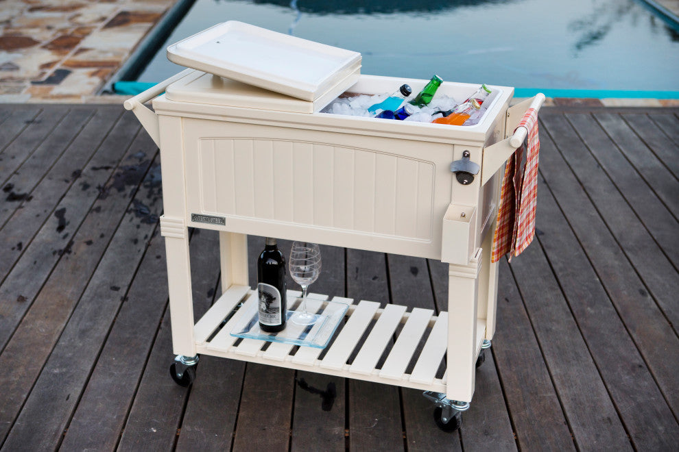 Permasteel 80 Quart Portable Rolling Patio Cooler, Cream