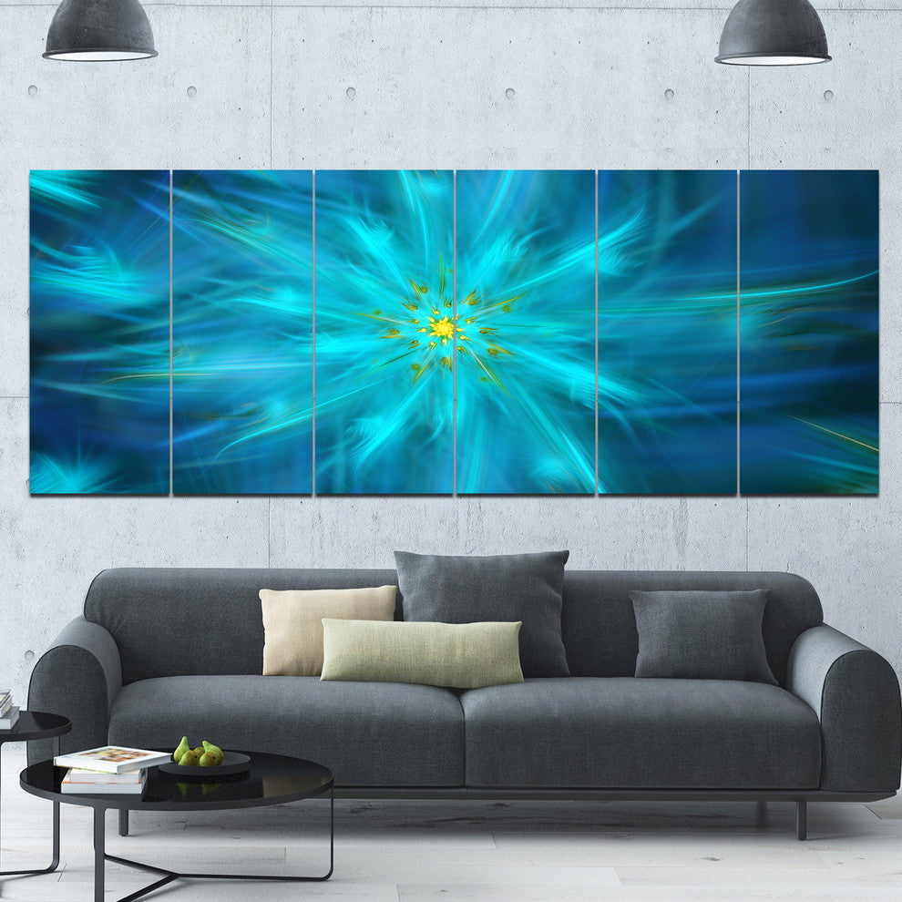 Amazing Dance of Blue Petals, Floral Canvas Art Print, 70"x28", 6 Panels