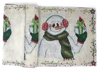 Magical Snowman Table Runner, Festive Holiday White Tapestry, 13" X 90"