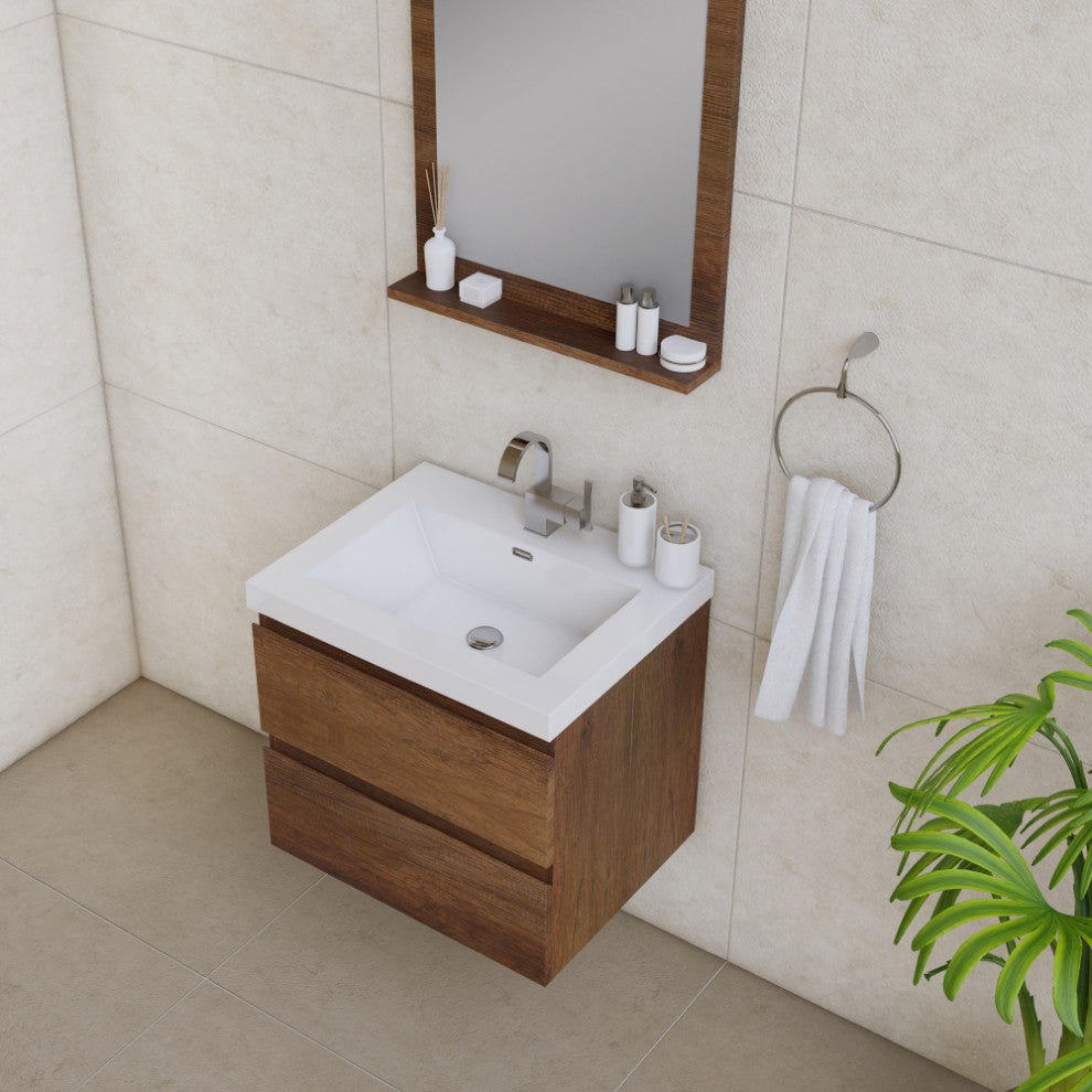 Paterno 24" Wall Mounted Bathroom Vanity With Sink, Rosewood