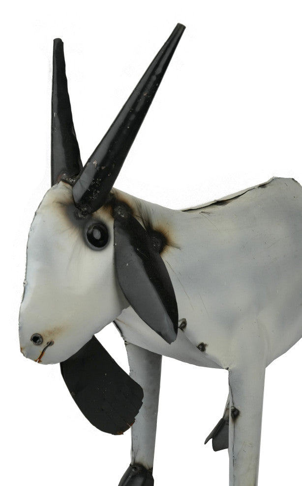 Recycled Metal Garden Farmhouse Goat-Handmade-Rustic, White & Black, Medium