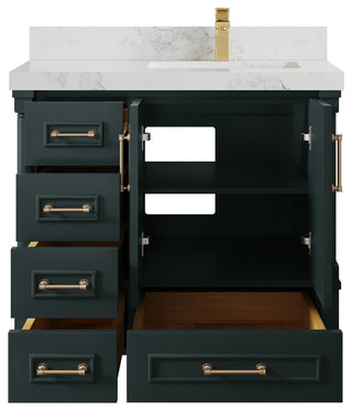 Aberdeen 36 Right Offset Bath Vanity in Dark Forest Green 2" Calacatta Nuvo
