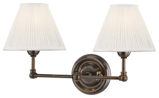 Classic No.1, 2-Light Wall Sconce With Off-White Silk Shade, Distressed Bronze