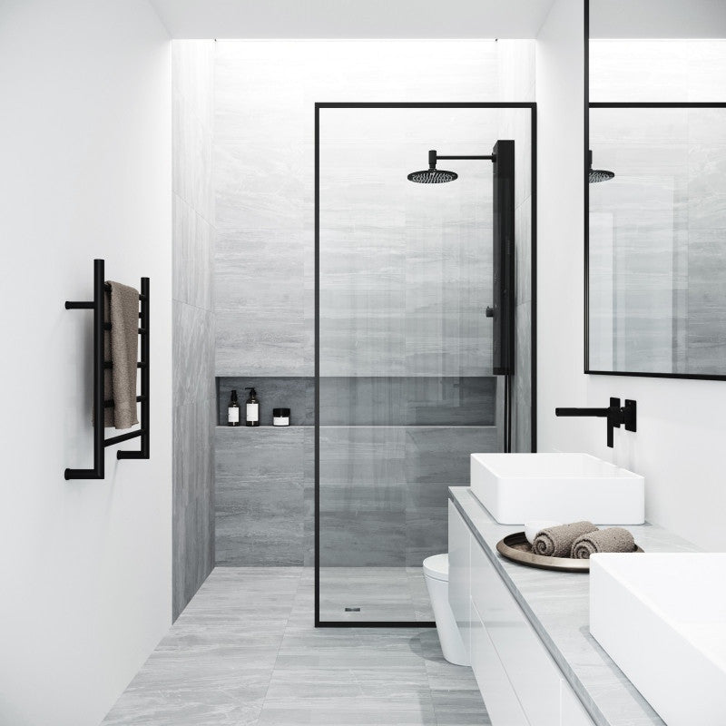 VIGO Meridian Framed Fixed, Matte Black, Shower Screen, 34" W X 74" H, Clear Glass