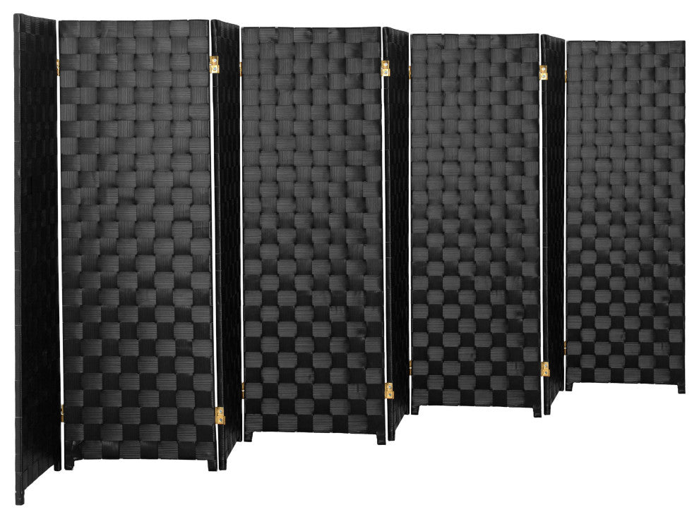 4 ft. Short Woven Fiber Outdoor All Weather Room Divider 8 Panel Black