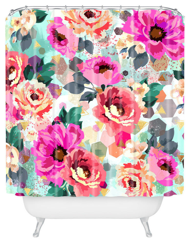 Marta Barragan Camarasa Abstract Geometrical Flowers Shower Curtain, 72"x69"