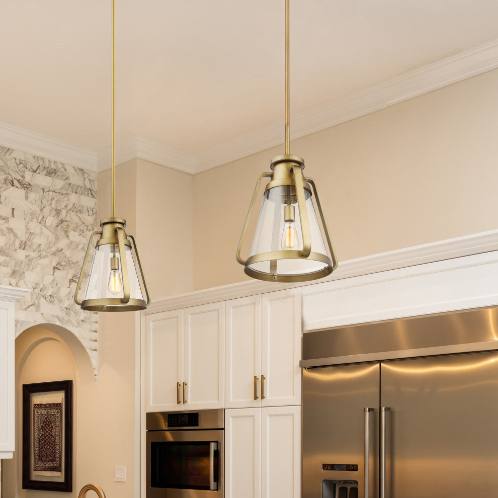 Everett 1-Light 7-Inch Mini Pendant, Natural Brass With Clear Glass