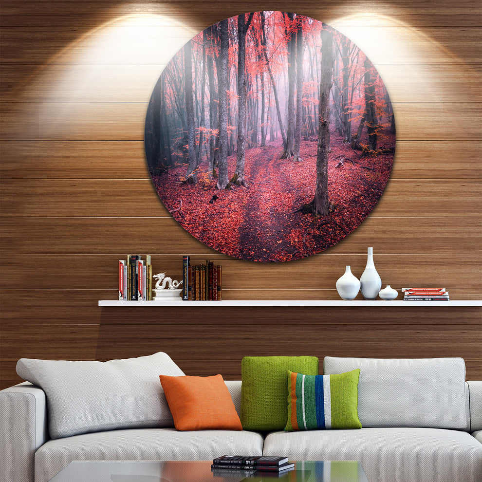 Mysterious Fairytale Red Wood, Landscape Photo Round Wall Art, 23"