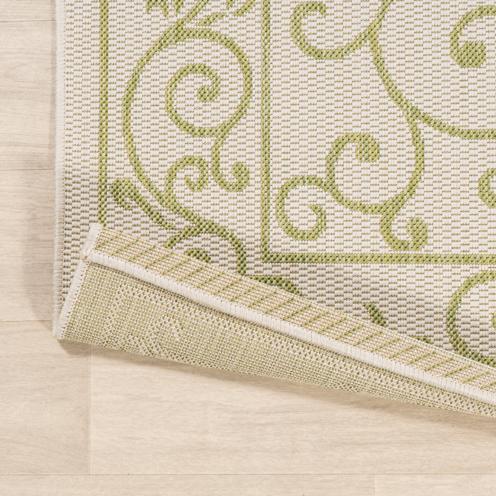 Charleston Filigree Textured Weave Indoor/Outdoor, Cream/Green, 9 X 12