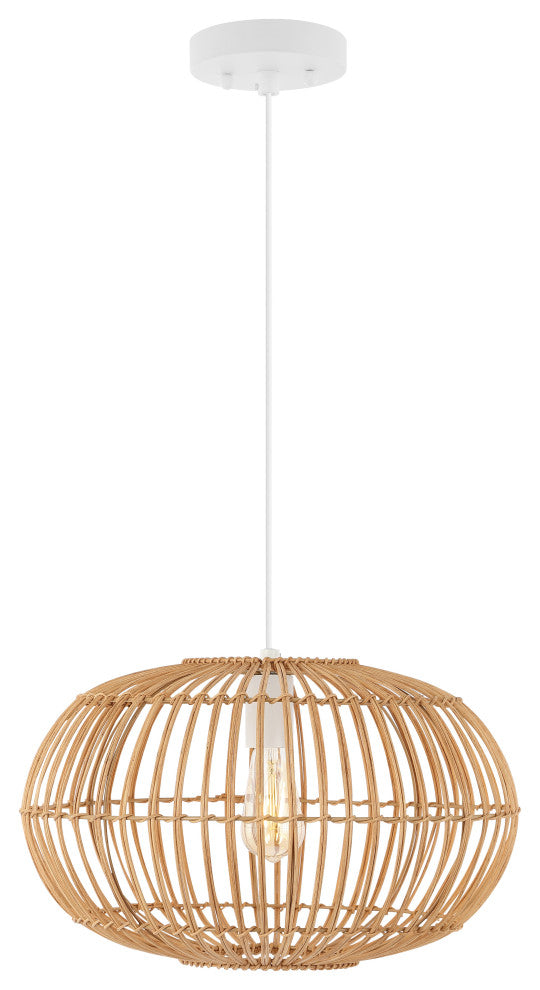 Nova 20.25" 1-Light Rattan 180" Plug-In or Hardwired LED Pendant, Brown, Leo