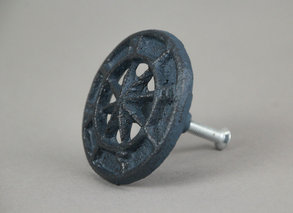 Set of 12 Dark Blue Cast Iron Cabinet Hardware Knobs Compass Rose Drawer Pulls