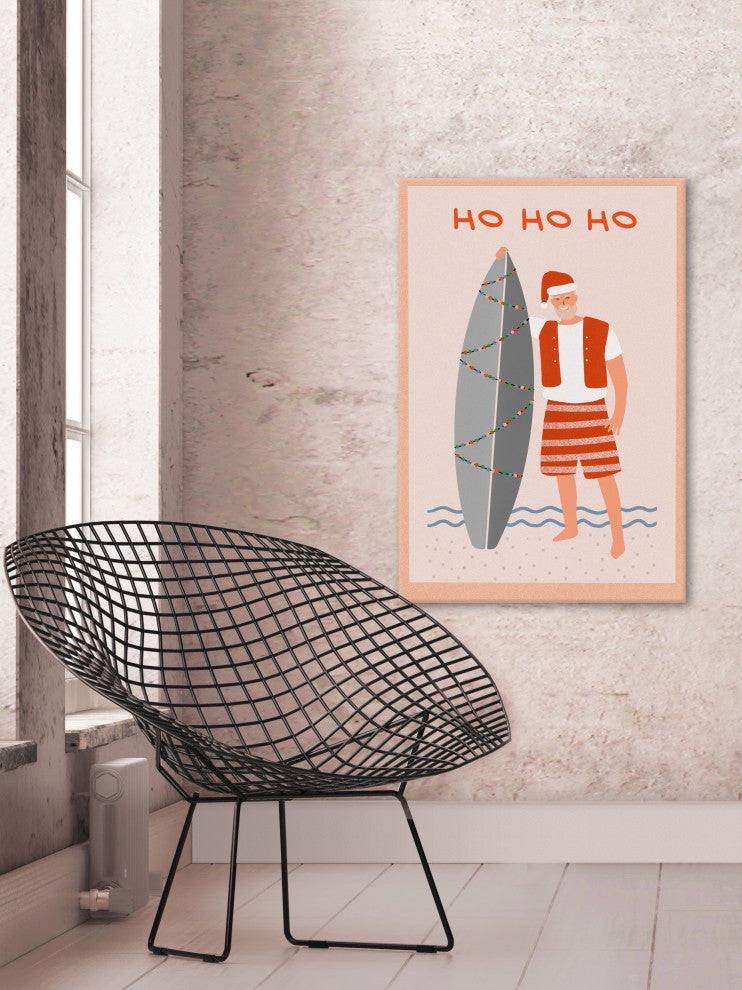 "Surfing Santa" Painting Print on Wrapped Canvas, 12x18