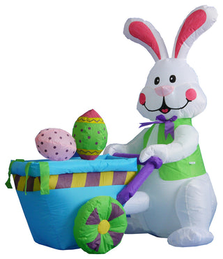 Easter Inflatable Rabbit Pushing Cart With Eggs, 4' Long