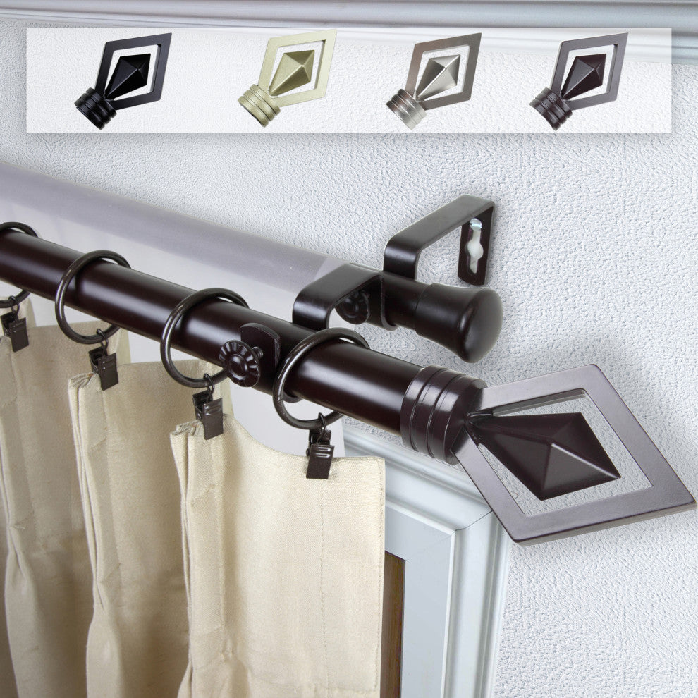 Lance 1" Double Curtain Rod, Mahogany, 66-120"
