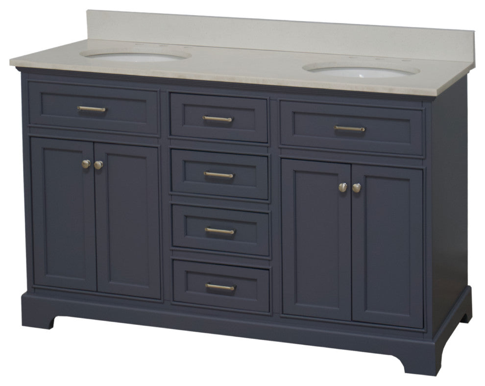 Aria 60" Bathroom Vanity, Marine Gray, Quartz, Double Vanity