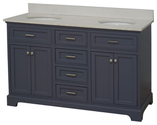 Aria 60" Bathroom Vanity, Marine Gray, Quartz, Double Vanity