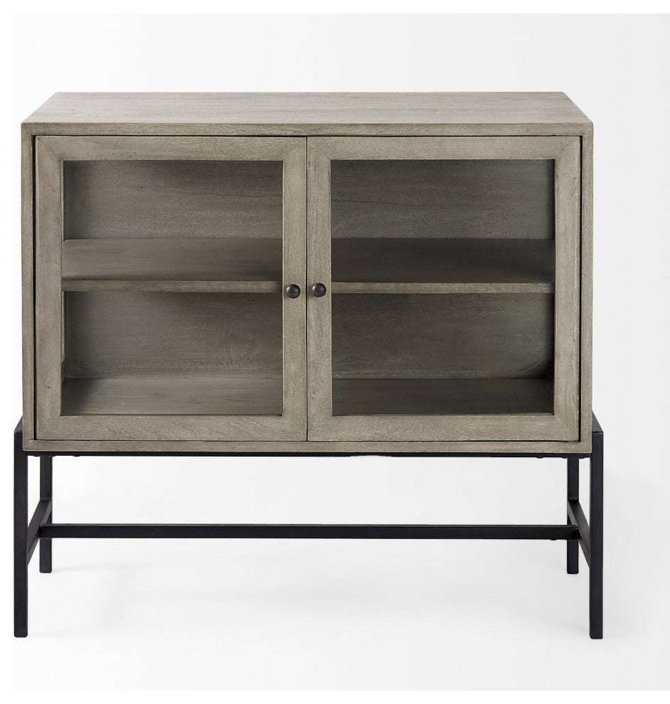 Arelius Light Brown Solid Wood with Black Metal Base Accent Cabinet