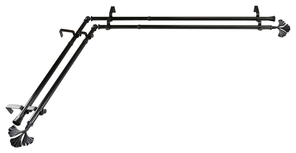 Florence 13/16" Double Corner Window Curtain Rod, Black, 28-48"