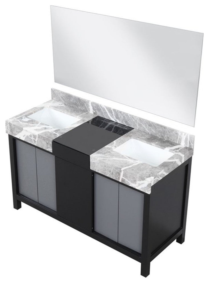 Lexora Home Zilara 55" Double Marble Top Bathroom Vanity with Mirror in Black