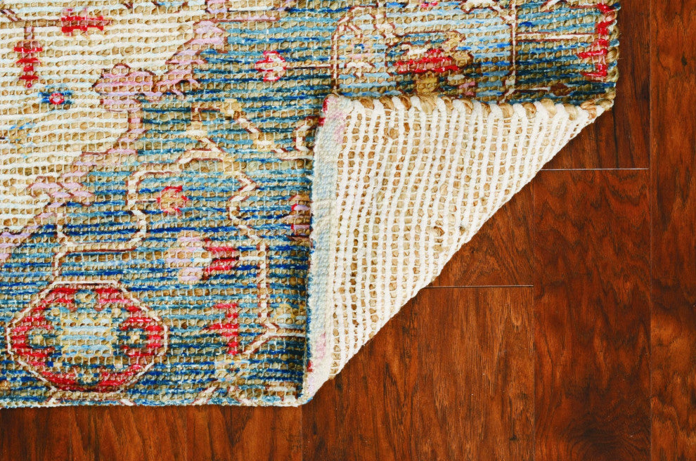 HomeRoots 7'x12' Blue Red Hand Woven Traditional Medallion Indoor Area Rug