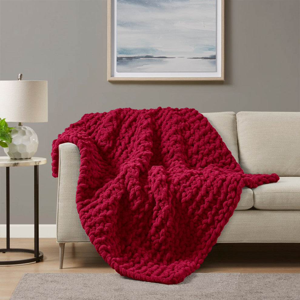 Madison Park Chenille Chunky Knit Throw