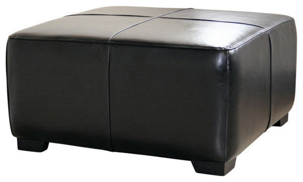 Baxton Studio Black Full Leather Square Ottoman Footstool