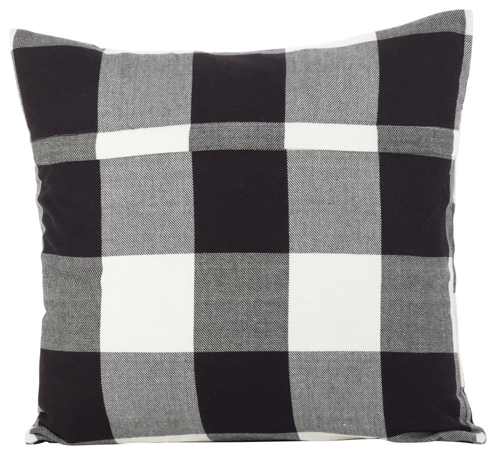 Buffalo Check Plaid Design Cotton Down Filled Throw Pillow, 20"x20", Black