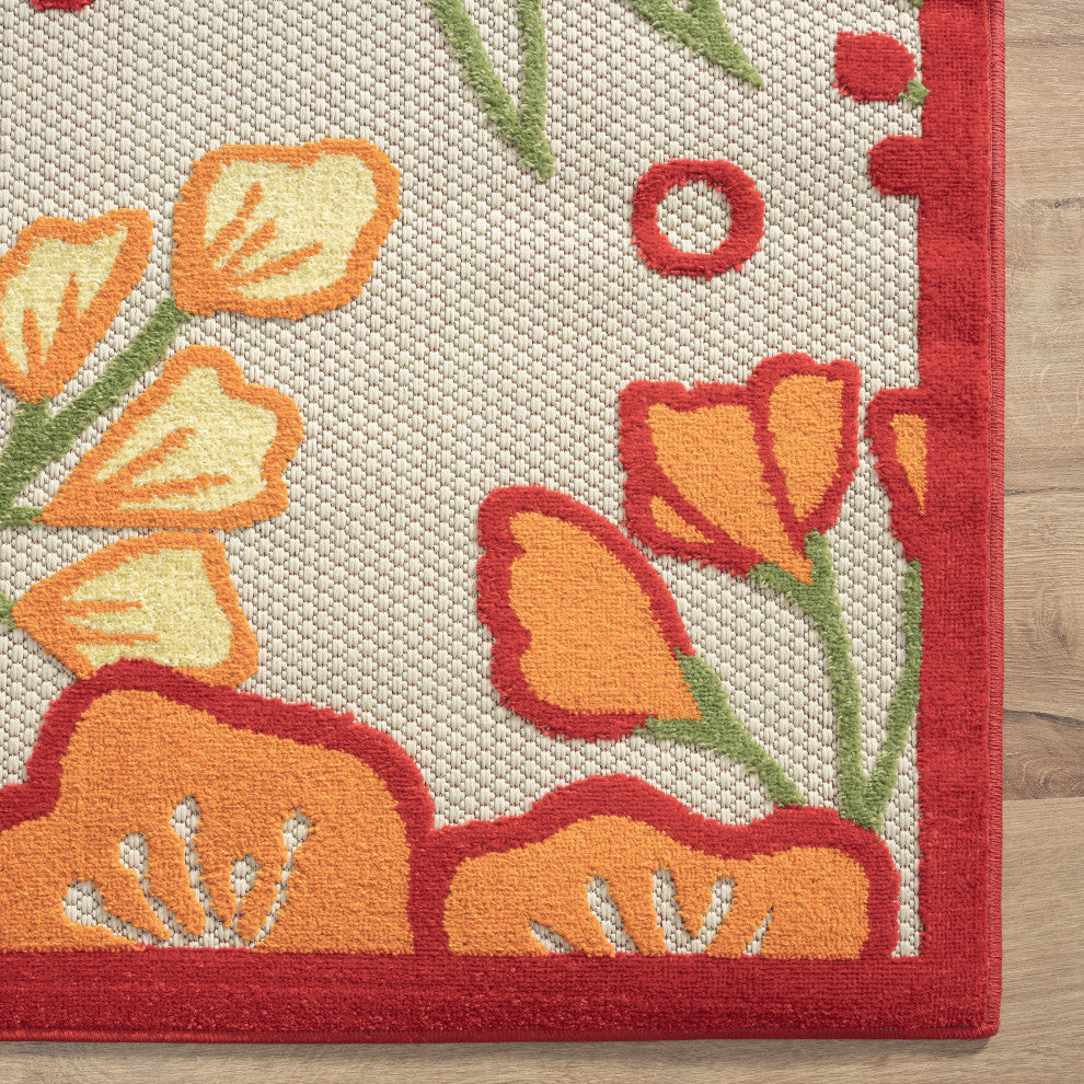 Mahalo Hibiscus Floral High-Low Indoor Outdoor Area Rug - 5' x 8'