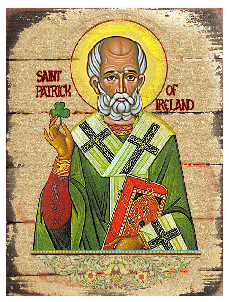 Icon Saint Patrick Wall Art On Wood, 16 Inch