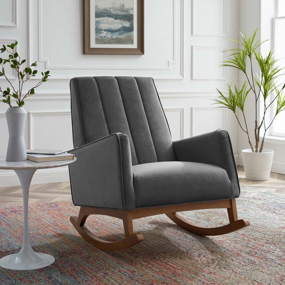 Accent Rocking Chair Armchair, Velvet, Gray, Modern, Lounge Hospitality