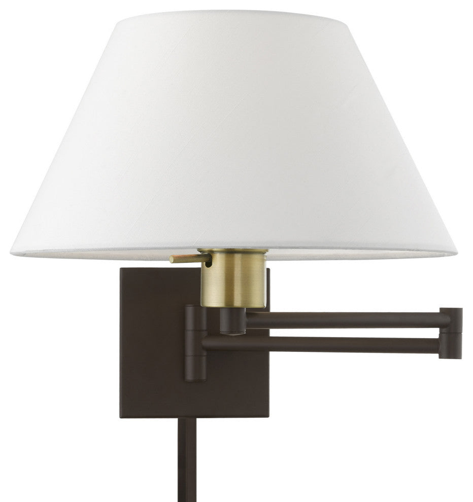 1 Light Bronze With Antique Brass Accent Swing Arm Wall Lamp