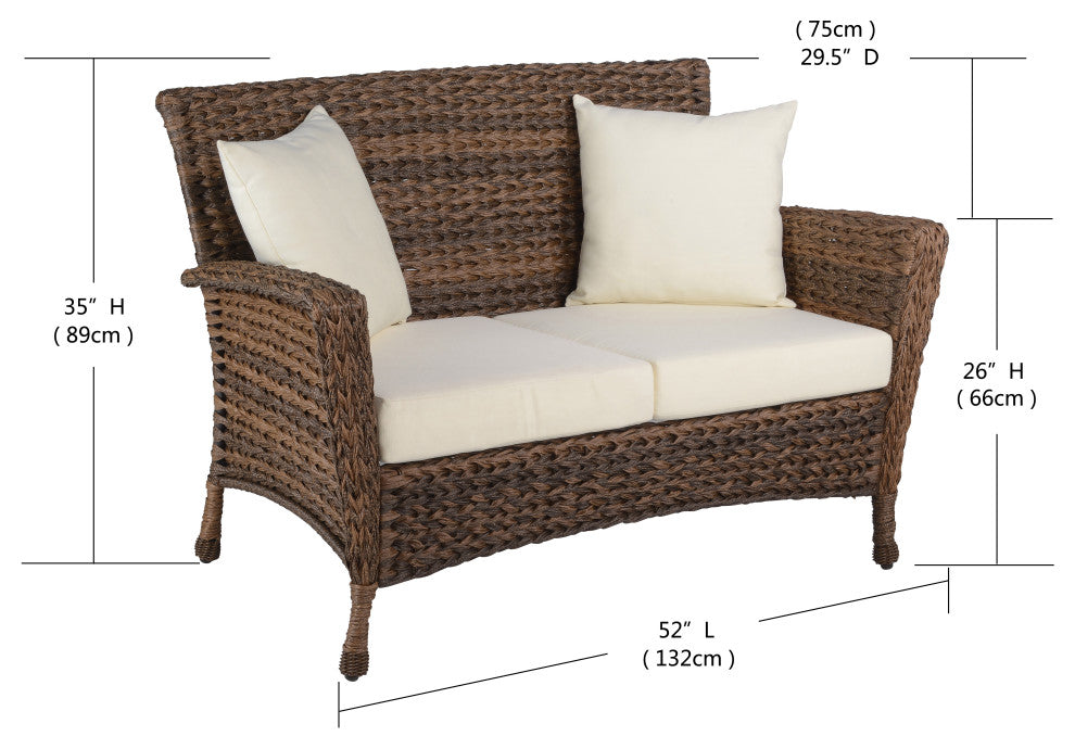 Outdoor Faux Sea Grass Garden Patio Furniture 4-Piece Set With Table