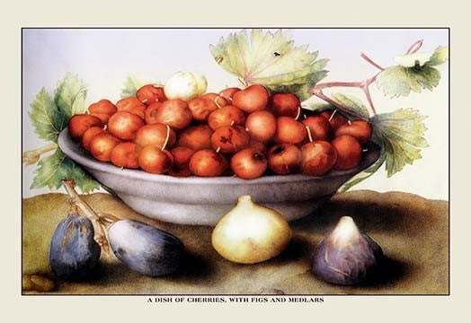 A Dish of Cherries with Figs and Medlars- Gallery Wrapped Canvas Art 28" x 42"