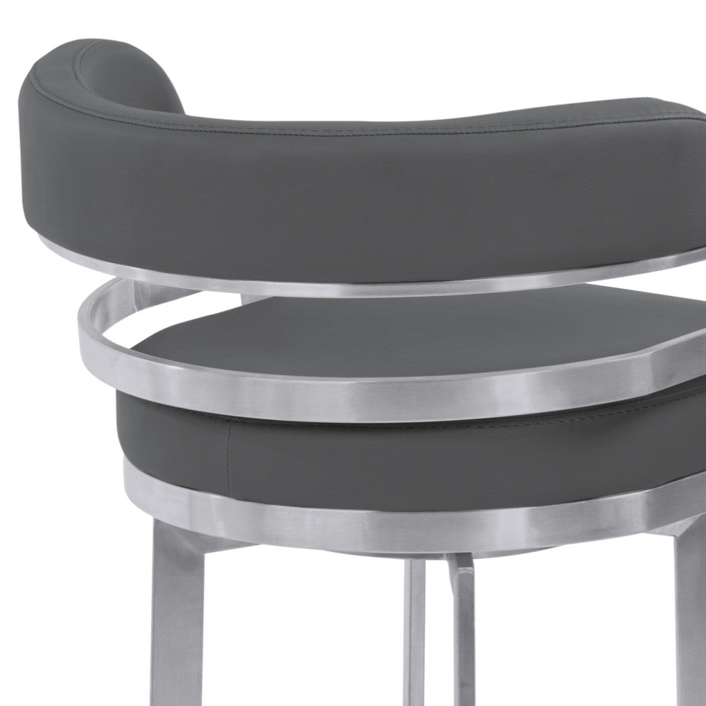 38" Gray Brushed Stainless Steel Bar Height Swivel Full Back Bar Chair