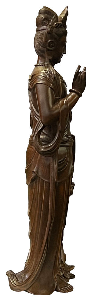 Chinese Brown Guan Yin Tara Bodhisattva Avalokitesvara Wood Statue, Hws2213