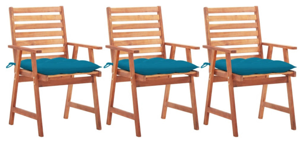vidaXL Outdoor Dining Chairs, Set of 3, With Cushions Solid Acacia Wood
