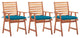 vidaXL Outdoor Dining Chairs, Set of 3, With Cushions Solid Acacia Wood