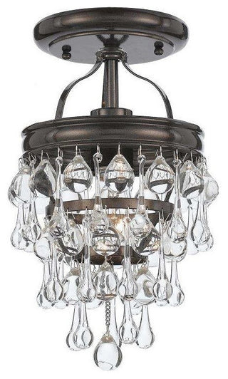 Calypso 1 Light Ceiling Mount in Vibrant Bronze with Clear Glass Drops Crystal