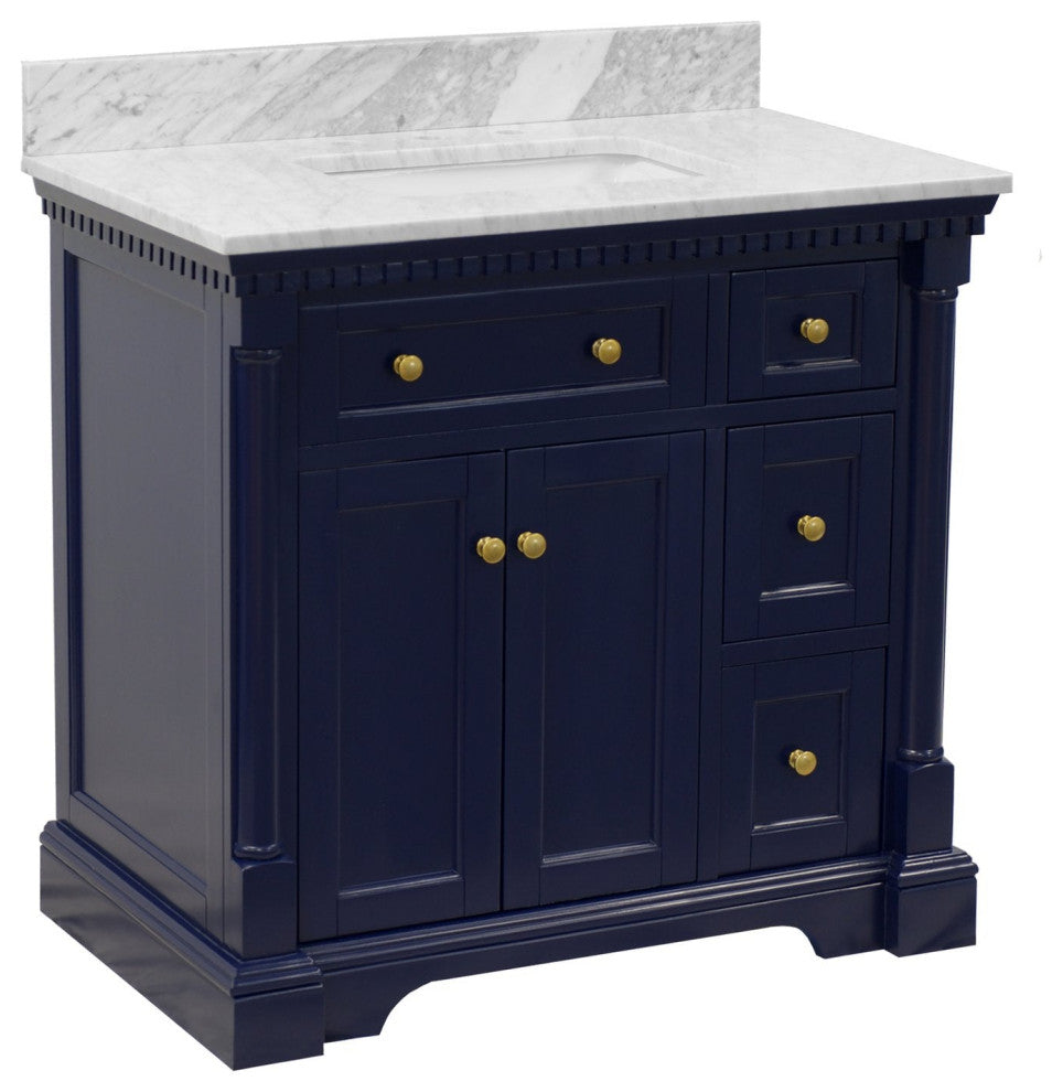 Sydney 36" Bathroom Vanity, Royal Blue, Carrara Marble