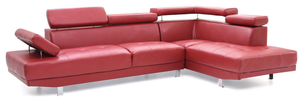 Riveredge 109" W 2 Piece Faux Leather L Shape Sectional Sofa, Red