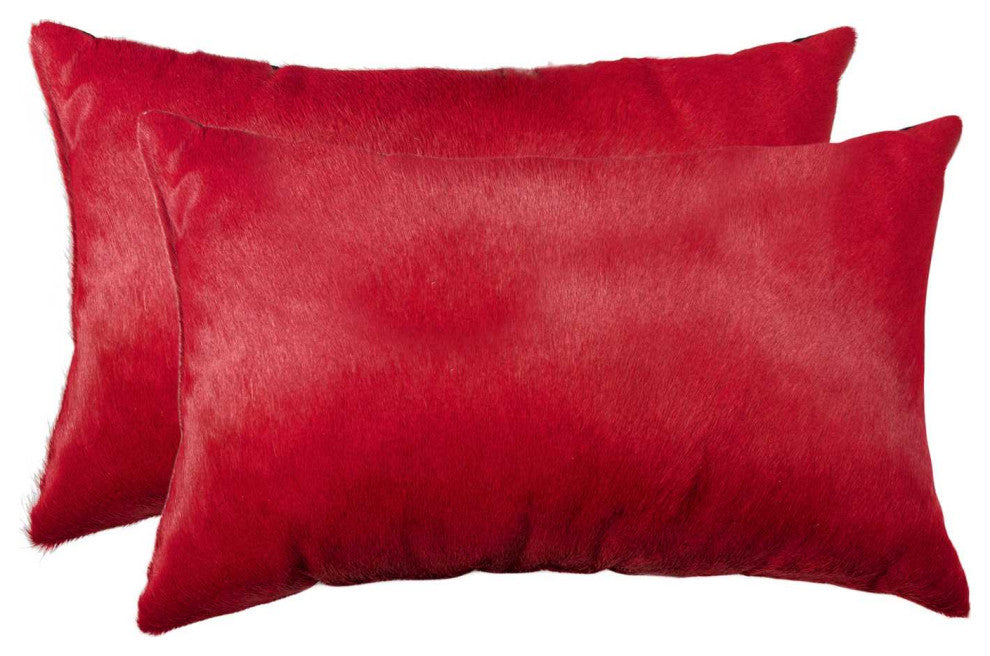 12"x20"x5" Wine Cowhide Pillow, Set of 2