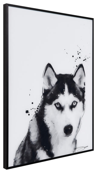 "Siberian Husky" Black and White Pet Art on Printed Glass with Anodized Frame