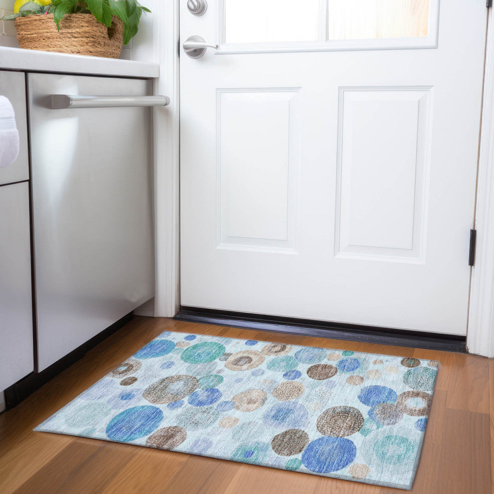 Machine Washable Indoor/Outdoor Chantille ACN1896 Teal 1'8" x 2'6" Rug