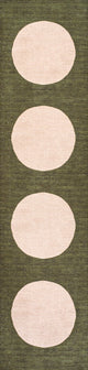 Cirkel Minimalist Geometric Dot Machine-Washable Area Rug, Olive/Cream, 2x8