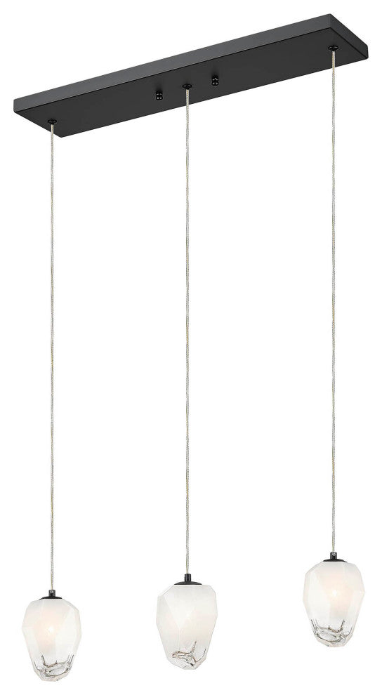 L20'' Black Frame Island Light With White Glass Hanging Pendants