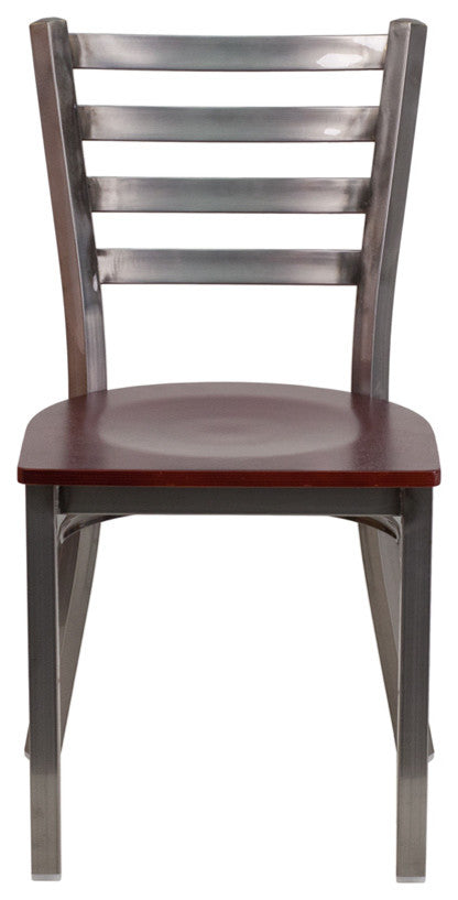 Hercules Series Clear Coated Ladder Back Metal Dining Chair, Clear, Mahogany, 16