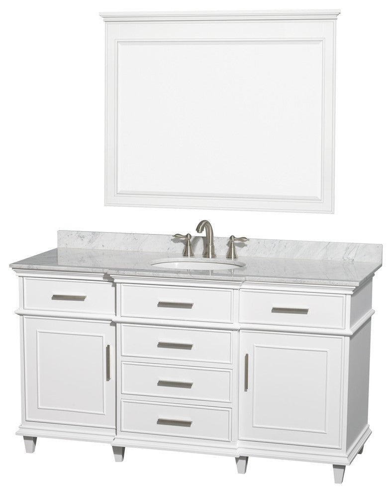 Berkeley 60" White Single Vanity, No Top, and No Sink, 44"