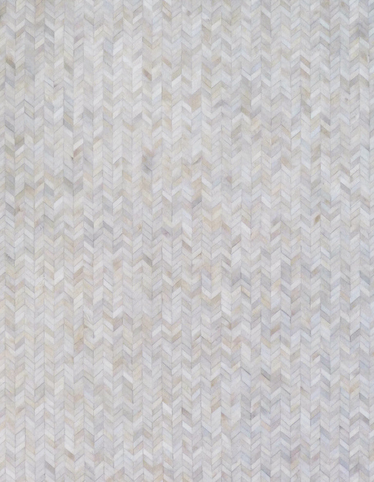 Mosaic Leather Cowhide Ivory Area Rug, 5'x8'